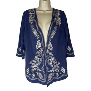Blue Embellished kimono with Embroidery Design and Three-Quarter Sleeves